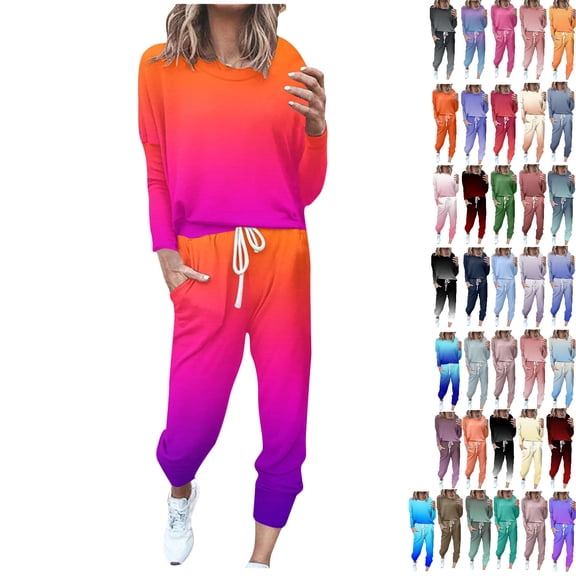 Fheaev Sweatsuit Sets for Women 2pcs Sets Jogger Set Casual 2 Piece Outfit Solid Color Sweatshirts Pullover Tops Long Tracksuits with Pockets