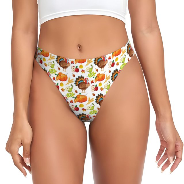 Fotbe Thanksgiving Turkey Tanga Sin Costuras para Mujer con Estampado – Panties Invisibles, Transpirables y Cómodos para Uso Diario-Medium