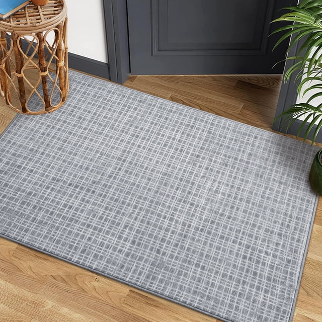 Modern Plaid Area Rug, 2*3ft/2*6ft/3*5ft/4*6ft/5*7ft/6*9ft/8*10ft/9*12ft/10*13ft Washable Rug Indoor Contemporary Non Slip Rug Soft Comfy Non-Shedding Floor Carpet Low Pile Foldable Thin Rug
