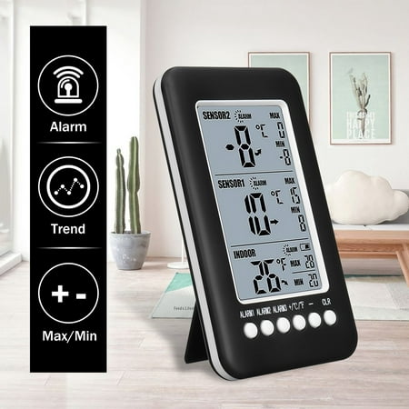 Electronic Temperature Alarm System 2 Sensor Wireless Freezer Alarm Thermometer LCD screen Indoor Outdoor New Weather