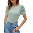 thumbnail image 2 of Womens Crew Neck Short Sleeve Blouse Business Casual Dressy Tops Ribbed Summer Stylish Slim Fit Work Shirts, 2 of 7