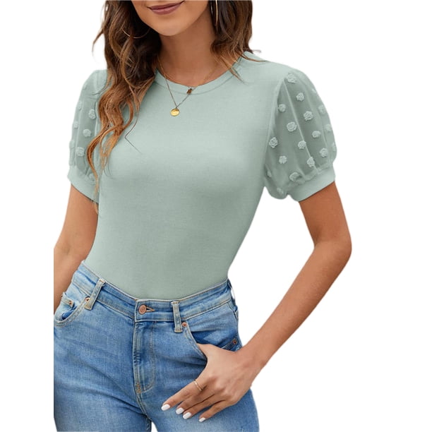 Txlixc Camiseta de Mujer, Cuello Redondo Manga Corta Patchwork Verano Slim Fit Tops para Casual Diario Txlixc Estilo de ocio