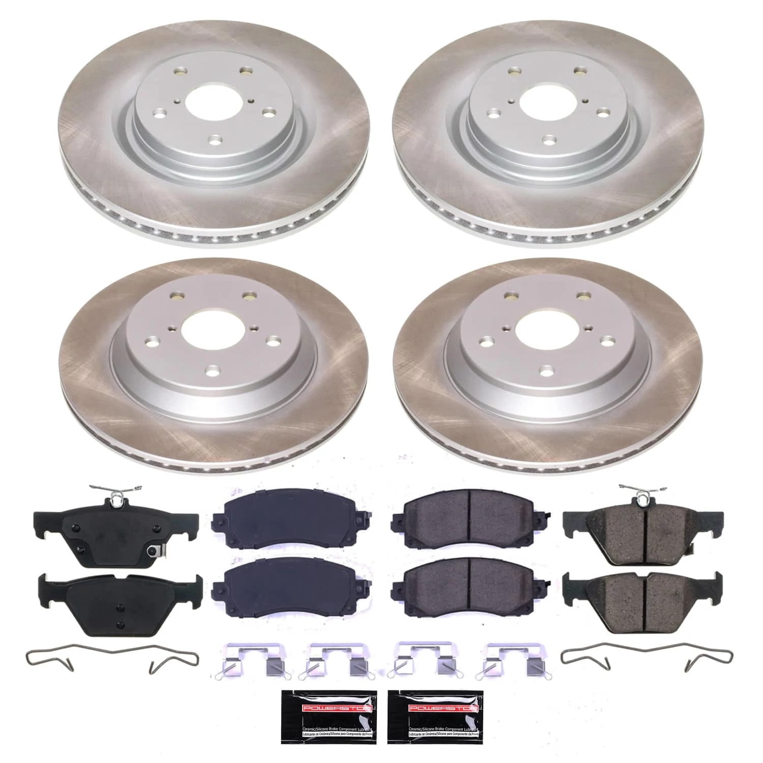 PowerStop Front and Rear Semi-Coated Rotor and Low-Dust Ceramic Brake Pad Kit SC8521