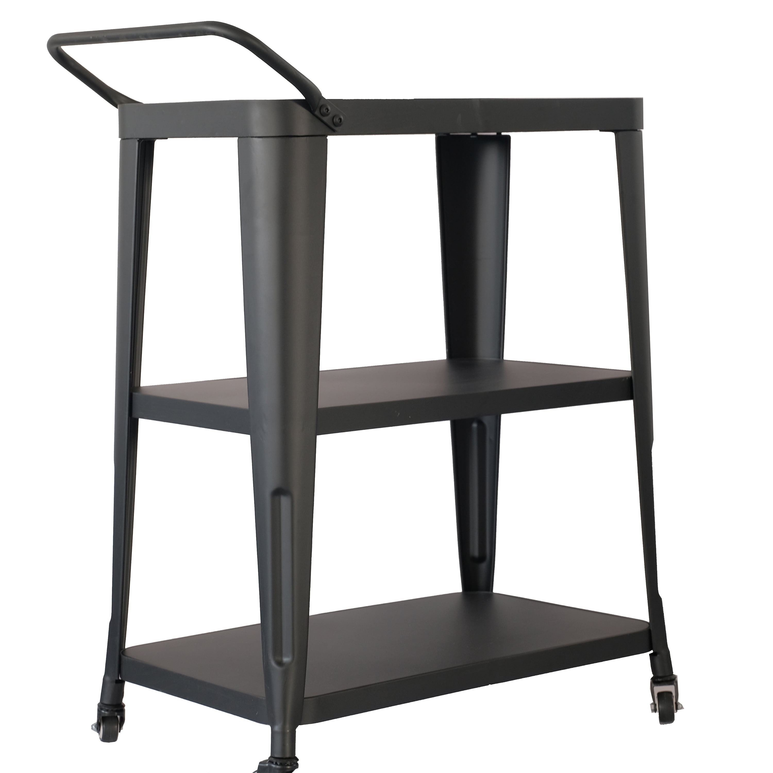 3-Tiered Metal Frame, Industrial Dining Cart with Swivel Wheels, Black