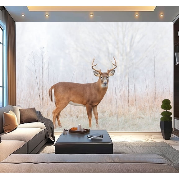Peel and Stick Wallpaper Waterproof Whitetail buck deer frost fog Wall Mural Decor Self Adhesive and Removable 100in x 144in
