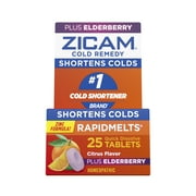Zicam Cold Remedy Zinc RapidMelts, Elderberry Citrus, Homeopathic Cold Shortening Medicine, 25 Count