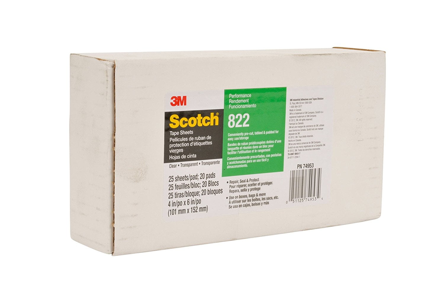 3M Tape Sheets 822 Clear, 4 in x 6 in, Conveniently Packaged (Pack of