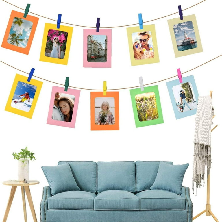 50 Pack Paper Picture Frames 4x6, DIY Cardboard Photo Hanging Display With  Clips And Strings For Wall Decor (10 Colors)