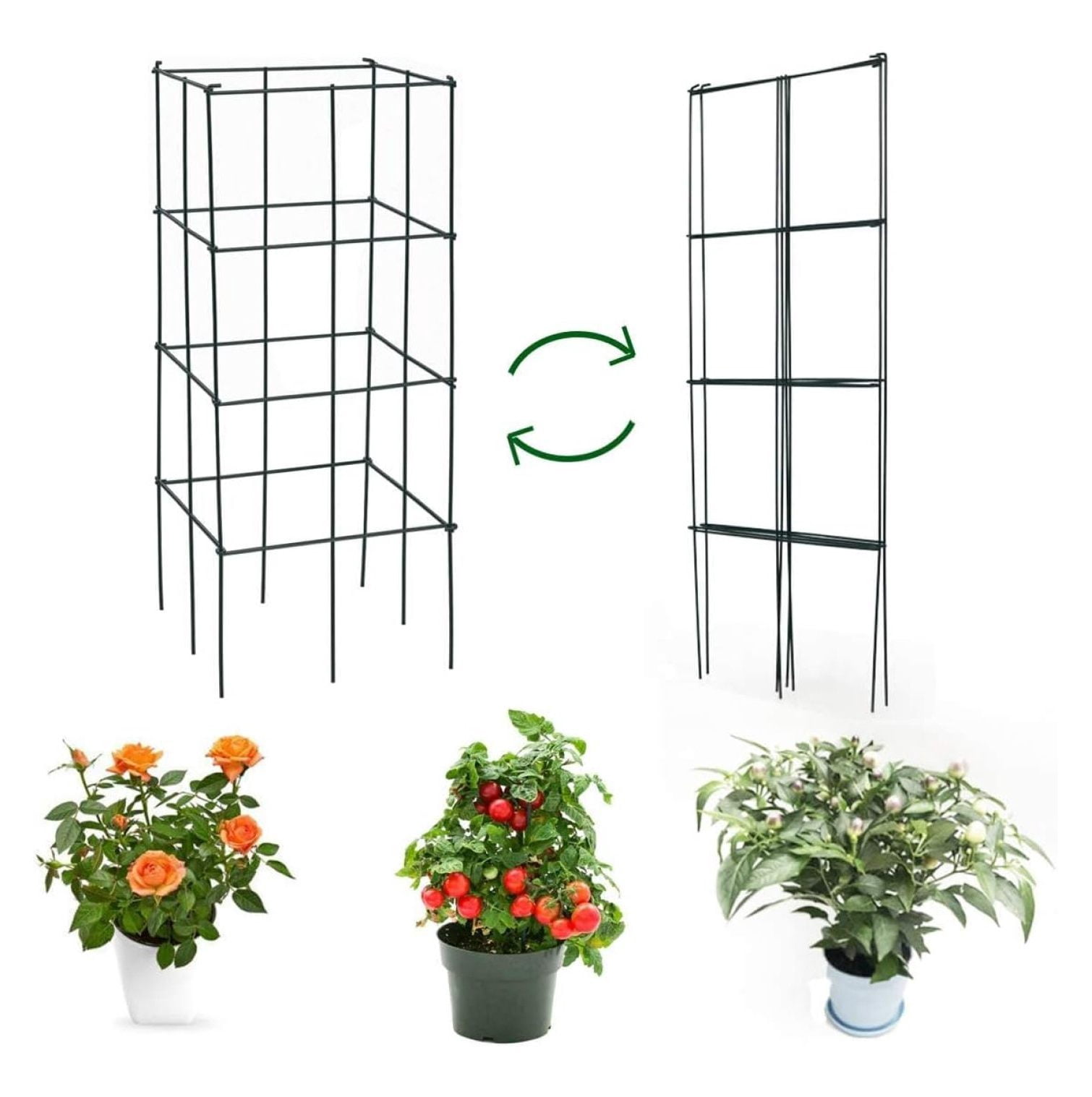 Gexandy 4 Pack Folding Tomato Cages, 39 Inches Tall Square Plant Support Cage for Garden Climbing Plants Flowers Fruits, Heavy Duty Tomato Vegetable Trellis