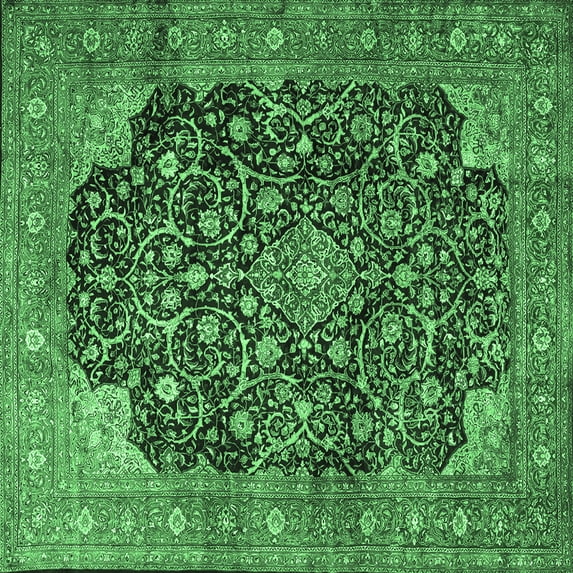 Ahgly Company Indoor Square Medallion Emerald Green Traditional Area Rugs, 7' Square