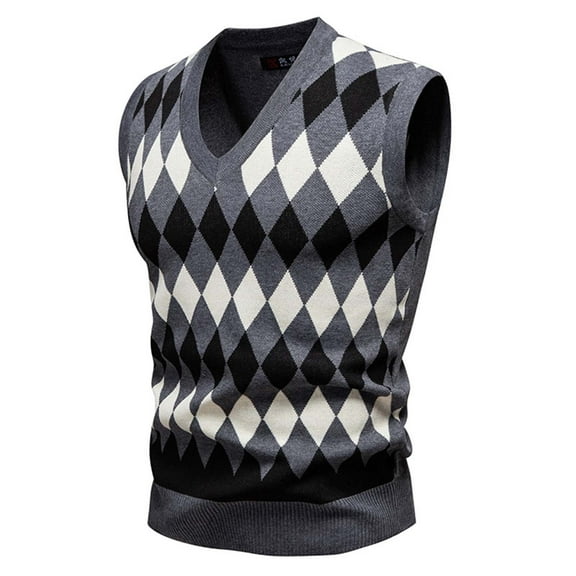 AnuYalue Men's Argyle Sweater Vests Classic V-Neck Sleeveless Pullover Knitwear Winter Casual Lightweight Knit Sweaters