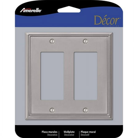1 Pc, Amerelle Metro Brushed Nickel 2 Gang Die-Cast Metal Decorator Wall Plate 1 Pk