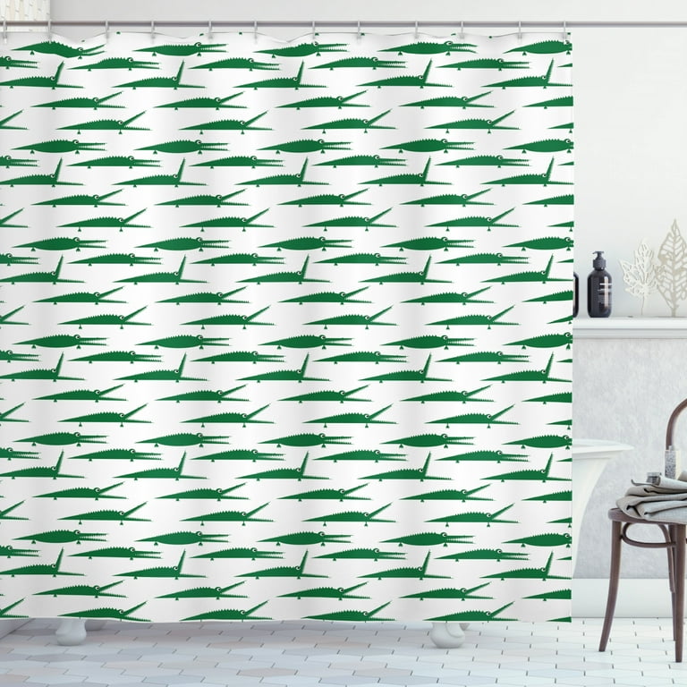Ambesonne Crocodile Shower Curtain, Funny Green Alligator, 69Wx84L, Green  and White 