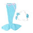 thumbnail image 1 of 1 juego de accesorios de fotografía de sirena para recién nacidos, disfraz de bebé, suéter de ganchillo tejido, trajes de cosplay (azul cielo), 1 of 8