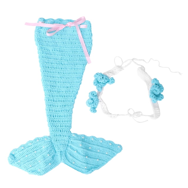 1 juego de accesorios de fotografía de sirena para recién nacidos, disfraz de bebé, suéter de ganchillo tejido, trajes de cosplay (azul cielo)