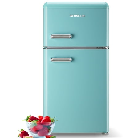 DEMULLER Retro Refrigerator with Double Door Small Fridge Freezer 7 Modes Temperture Setting Blue