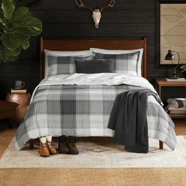 Mainstays Full/Queen Comforter Set, All-Season, 5-Piece, Grey Plaid