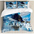 thumbnail image 1 of Iceland Duvet Cover Set Queen Size, Panoramic Photo of Fjallsarlon Clear Sky Icebergs, Decorative 3 Piece Bedding Set with 2 Pillow Shams, Azure Blue Blue Grey, by Ambesonne, 1 of 3