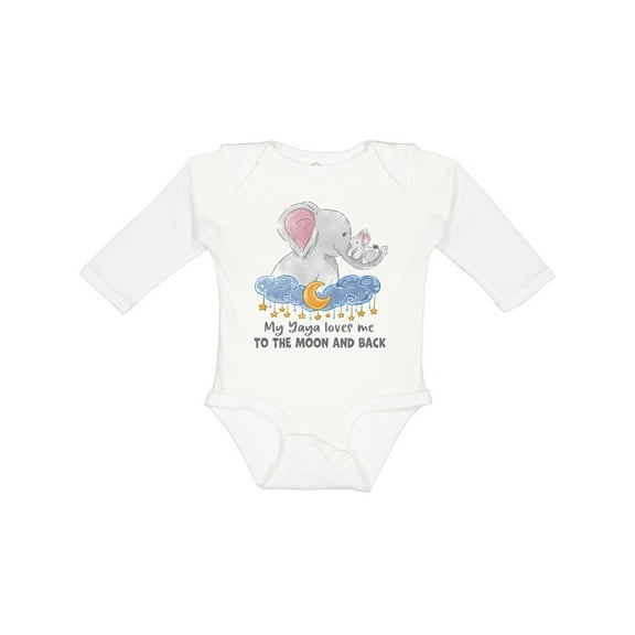 Inktastic My Yaya Loves Me to the Moon and Back Elephant Family Boys or Girls Long Sleeve Baby Bodysuit