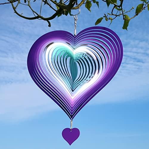 Wind Spinner Purple-Green Gradient Love Heart 3D Metal Hanging Wind Spinners Worth Gift Stainless Steel Yard Art Decorations Indoor/Outdoor Kinetic Wind Sculptures & Spinners