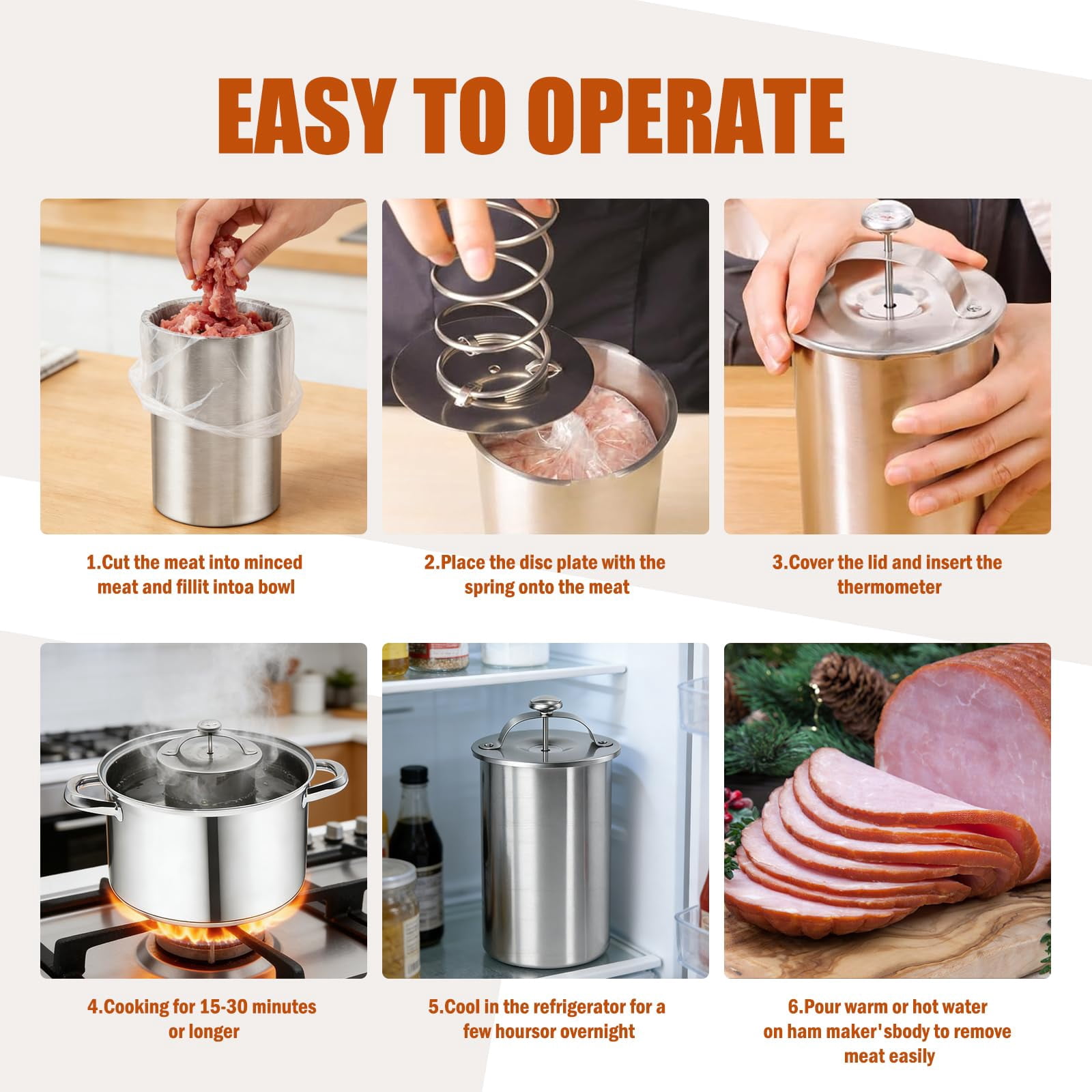 Lunch Meat Press, Ham Maker Meat Press, Stainless Steel Deli Meat Press for Making Healthy Homemade Deli Meat with Thermometer Ham Maker Sandwich Home Cooking Tool