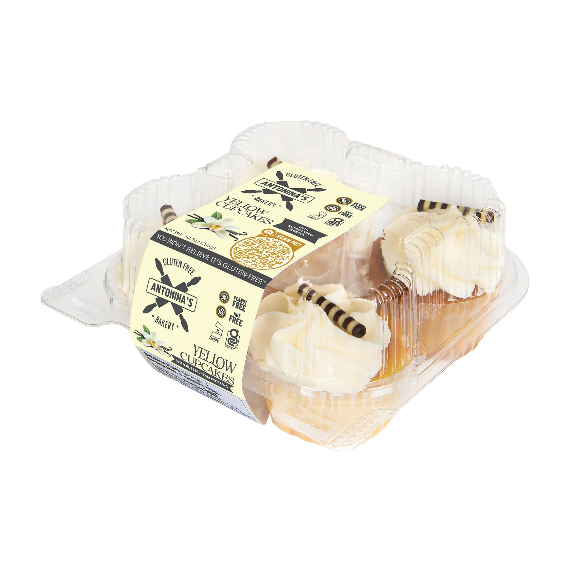 Antonina's Gluten-Free Bakery Yellow Cupcakes with Vanilla Buttercream Frosting, 4 Count, 10.5oz