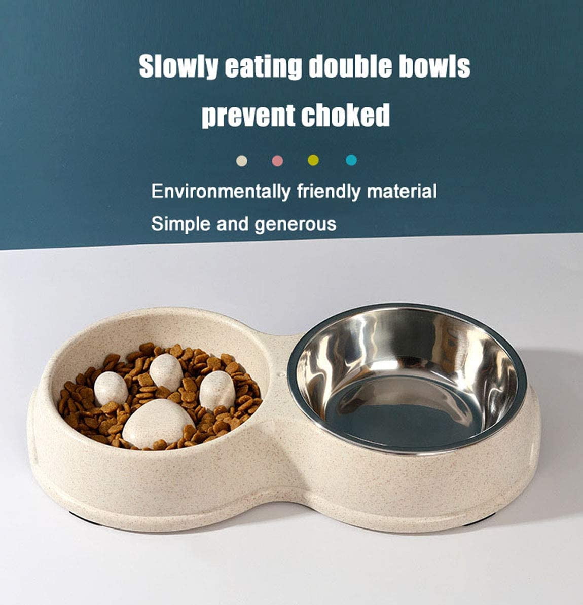 Double Pet Dog Slow Feeder Bowl,Stainless Steel Anti-Choke Puppy Food and Water Feeder for Dogs Cats (Blue)