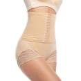 thumbnail image 4 of Defitshape Women's High Waist Thong Shapewear Shorts Slimming Shaper Butt Lifting Lace Elastic Soft Spandex Waist Shaper Nude Large, 4 of 4