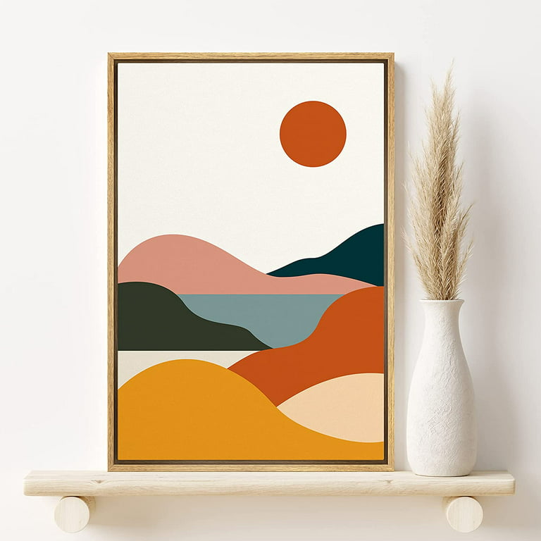 Pixonsign Framed Canvas Print Wall Art Geometric Landscape and Sun Abstract Wildlife Illustrations Modern Art Rustic scenic Colorful Multicolor Boho