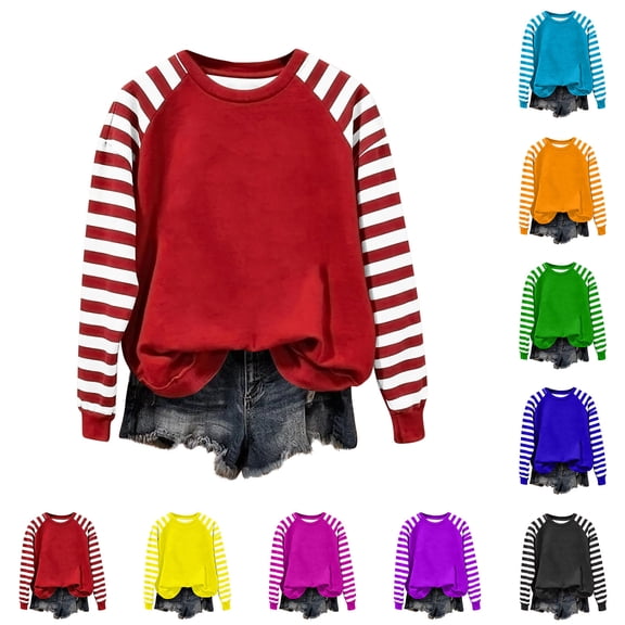 BVOFAR Long Sleeve Shirts for Women Oversized Crewneck Sweatshirts Fall Casual Striped Raglan Sleeve Pullover Trendy Cute Sweatshirt for Vacation Travel Date Office Work Blue L