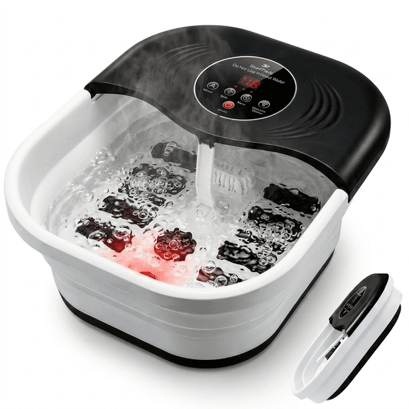 Collapsible Foot Spa with Heat and Massage Rollers, Bubble, Red Light & Temperature Control, Foot Care Soaker Tub for Home Use, Black