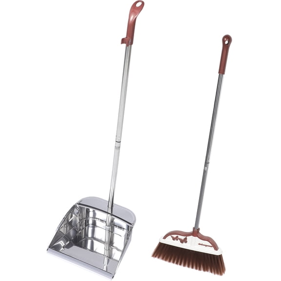 Worgeous Home Broom Set with Durable Plastic and Stainless Steel for Long Handle Cleaning Dustpan Silver
