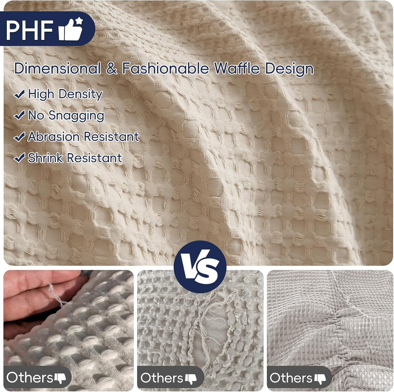 PHF Ultra Soft Waffle Weave Blanket King Size for Bed, Lightweight and Breathable Blanket, Perfect for Hot Sleepers, 104"x 90", Light Tan