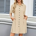 thumbnail image 2 of Summer Dresses for Women Short Sleeve Casual V Neck Fashion Lapel Dresses With Pockets, 2 of 8