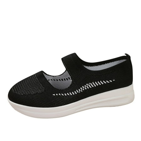 

GNEIKDEING Autumn Women Sports Shoes Fly Woven Mesh Breathable Slip On Comfortable Flat Bottom Lightweight Solid Color Gift on Clearance