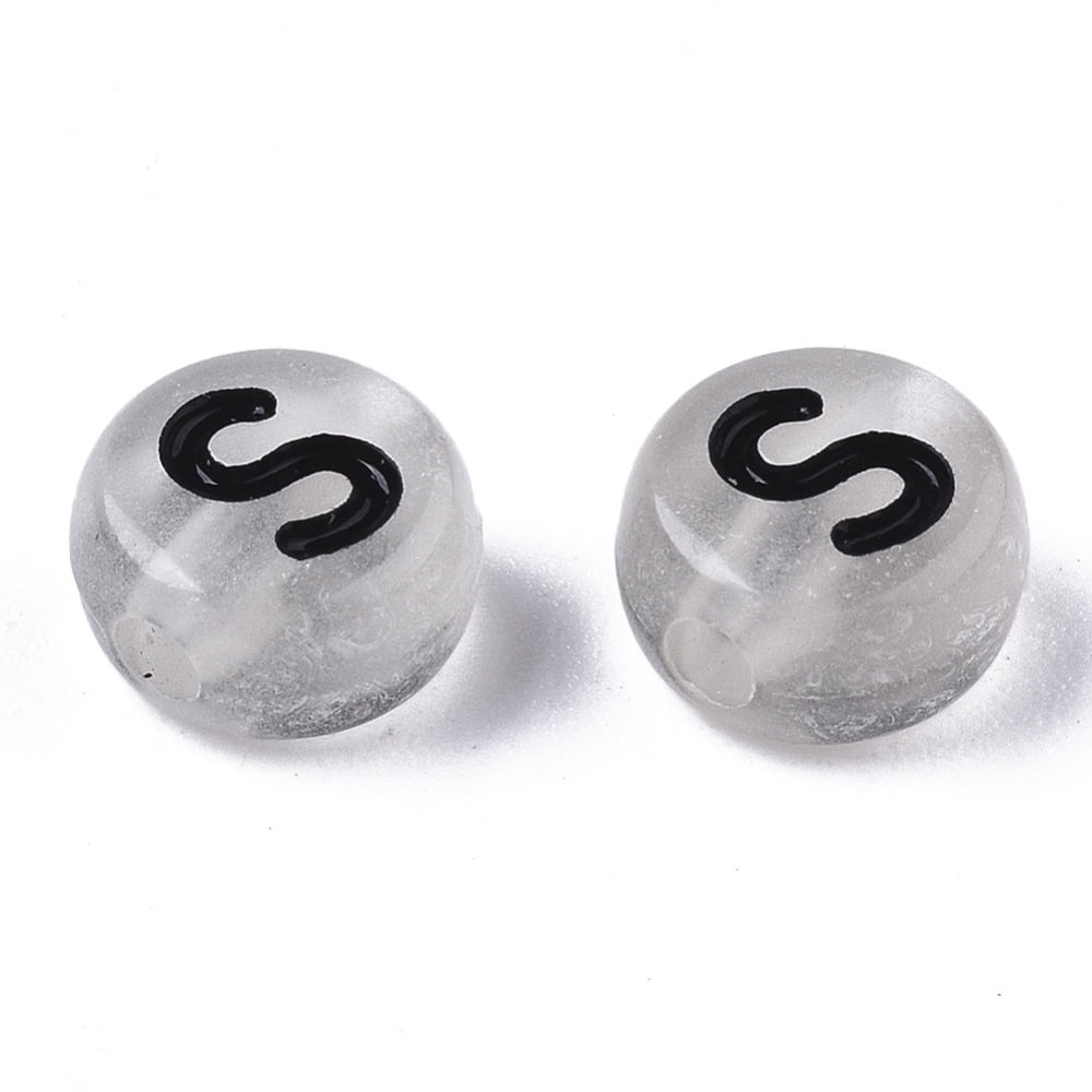 500gs Enamel style Acrylic Beads Luminous Horizontal Hole Flat Round with Letter Light Grey Light Grey 7x4mm Hole: 1.6mm about 3700pcs/500g