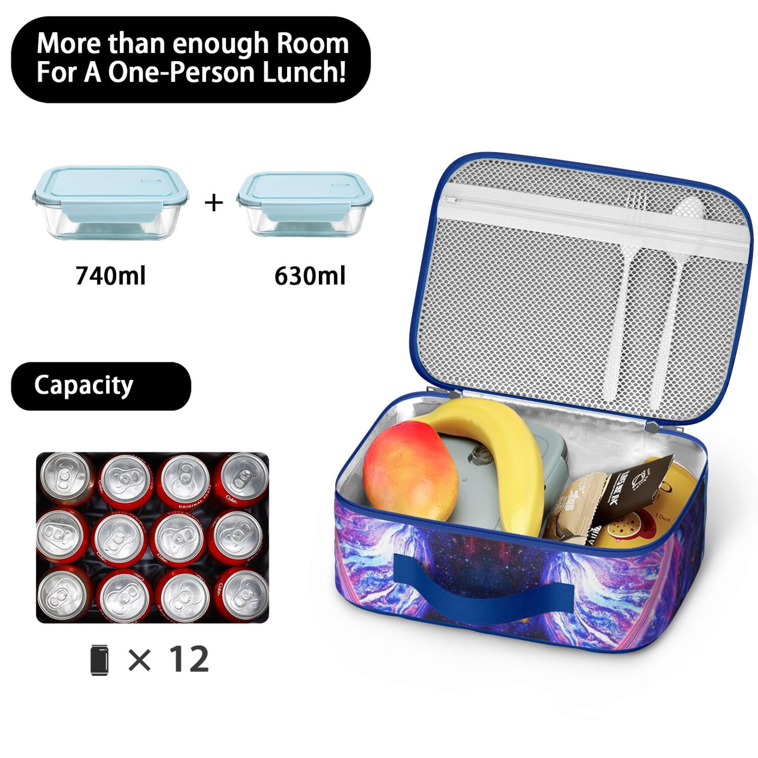 Space-themed Lunch Bag, Insulated Lunch Box with Cute Astronaut, Galaxy, Nebula, Rocket, and Starry Night Designs – Durable, Lightweight Lunch Tote for School, Travel, and Picnic