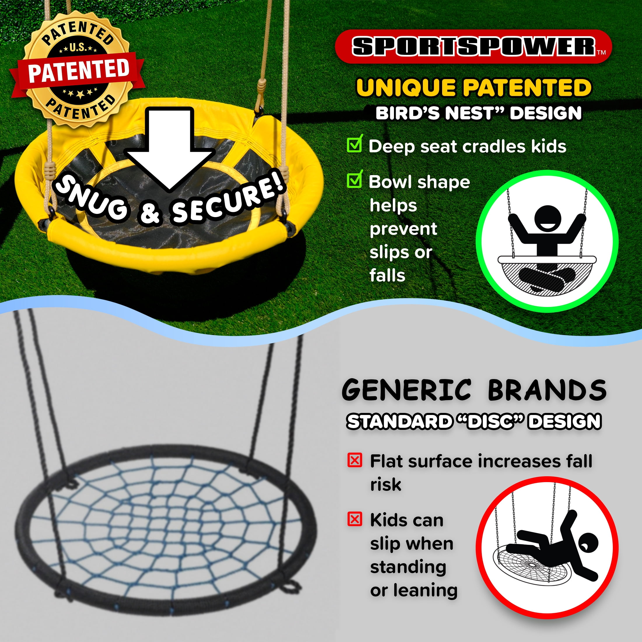 Sportspower Super Saucer Metal Swing Set with 2 Swings, 2-Person Saucer Swing, & 5FT Slide, Outdoor Backyard Fun for Kids Aged 3-8, BONUS Anchor Kit