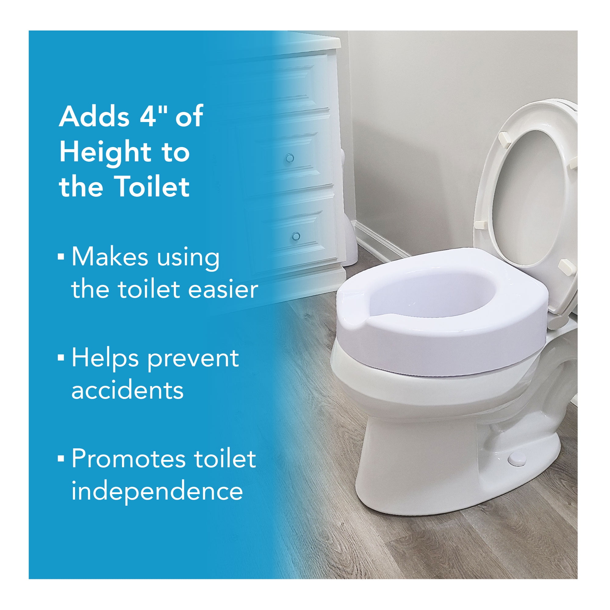 Carex Raised Toilet Seat with Quick Lock, Adds 4 in Height, White, 300 lb Limit