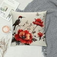 thumbnail image 2 of Creowell Pillow Covers Red Poppy Throw Pillows, Hummingbird with Flower Outdoor Pillowcase Retro Flower Cushion Case Decor for Home Sofa Couch Bed Short Plush White, 2 of 5