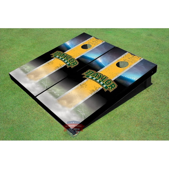 Baylor University Arch Field Long Strip Matching Yellow Themed Cornhole Boards