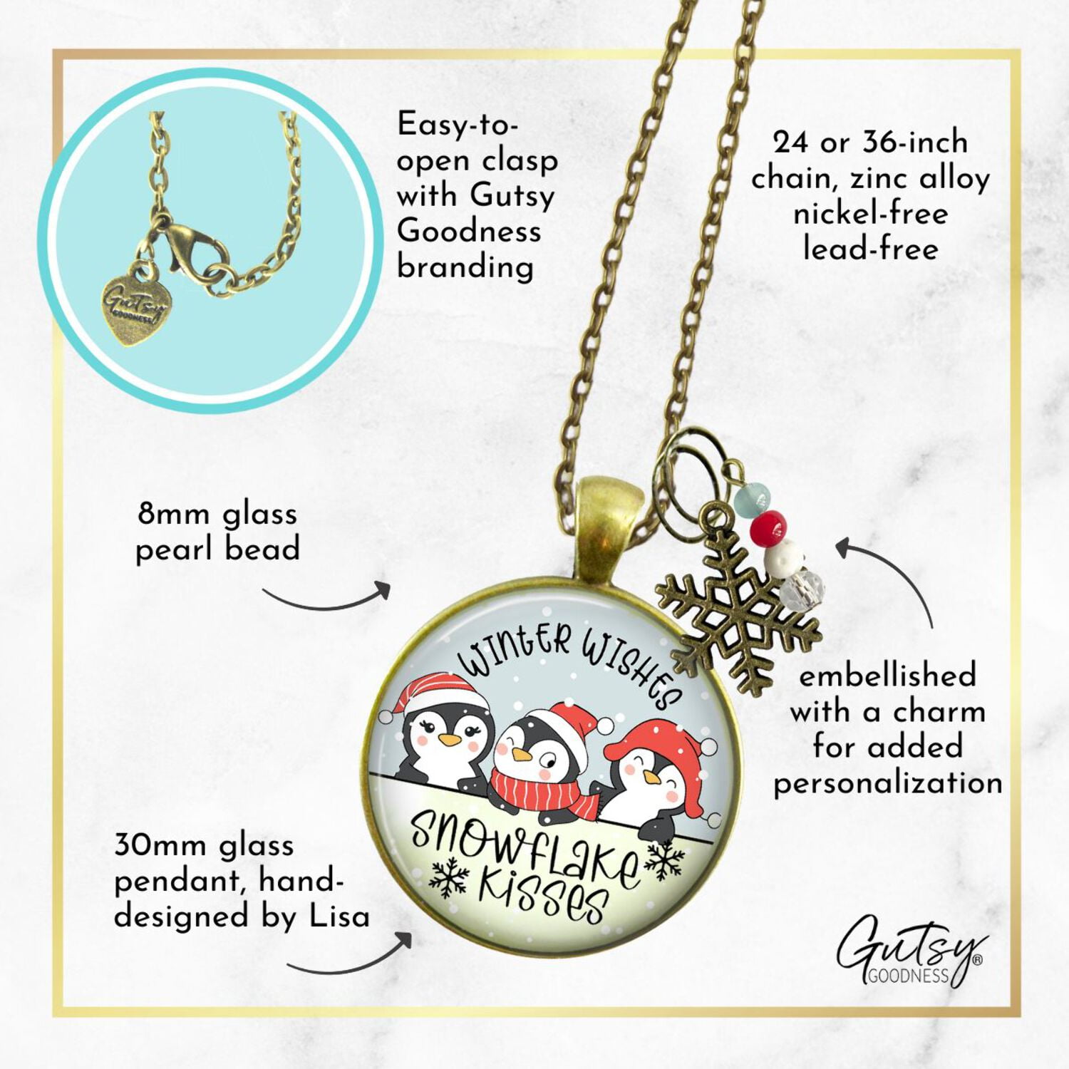 Christmas Penguin Stocking Stuffer Key Chain Jewelry Winter Wishes Snowflake Kisses Charm Handmade