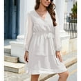 thumbnail image 2 of Jdlsppl Women's Long Sleeve Dresses Holiday Sundress Fall Midi Casual High Waist V Neck Chiffon Summer Dress White 16, 2 of 4