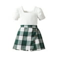thumbnail image 1 of Honganda Girls Summer Set, Short Sleeve Ribbed Tops + Plaid Skirt Shorts Toddler 2 Piece Outfits, 1 of 9