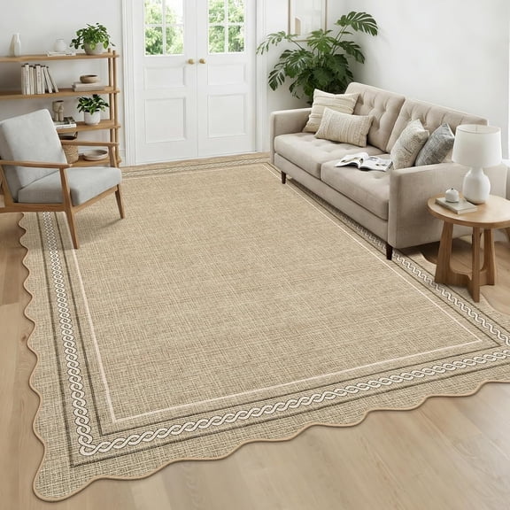 4x6 Washable Area Rug Non Slip Entryway Rug for Living Room Modern Beige Low Pile