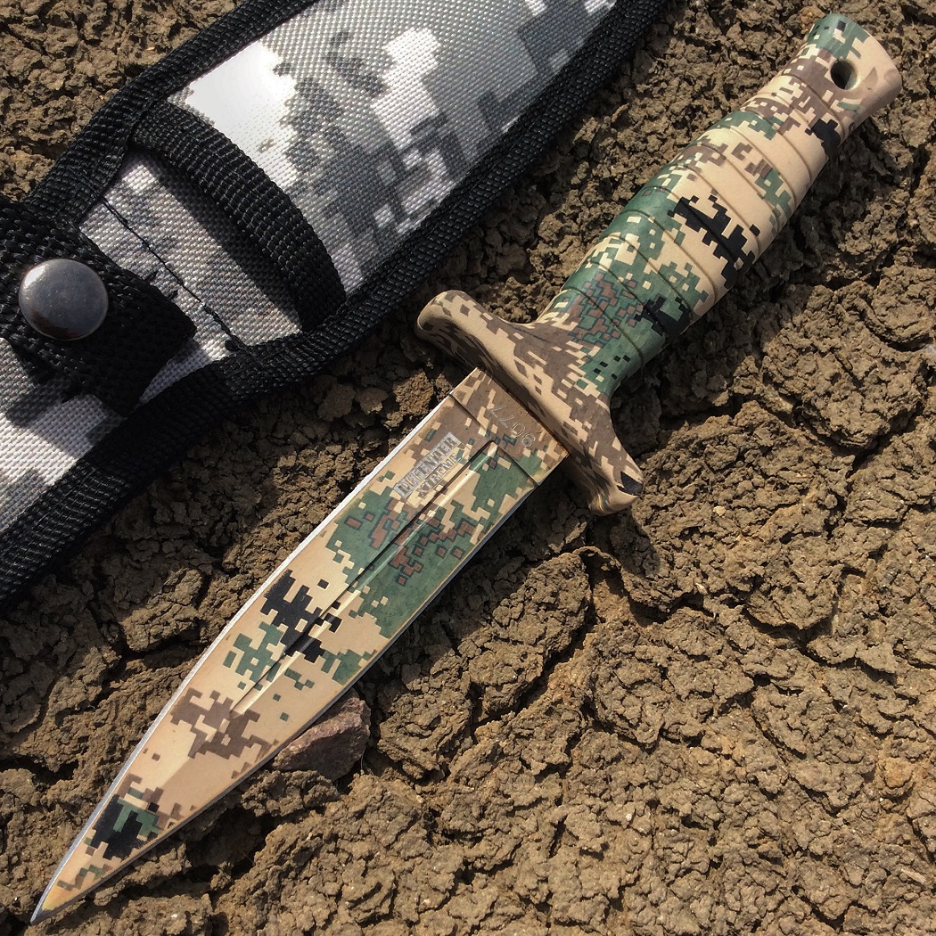 9' Defender Xtreme Desert Camo Hunting Tactical Knife with Sheath