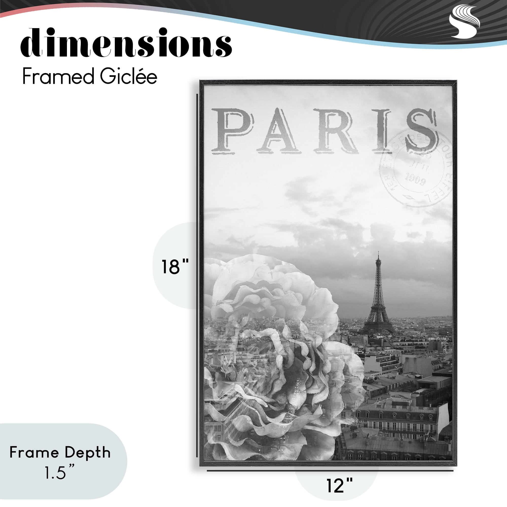 Stupell Industries Paris Postcard in Monochrome Black Framed Giclee Art, design by Emily Navas