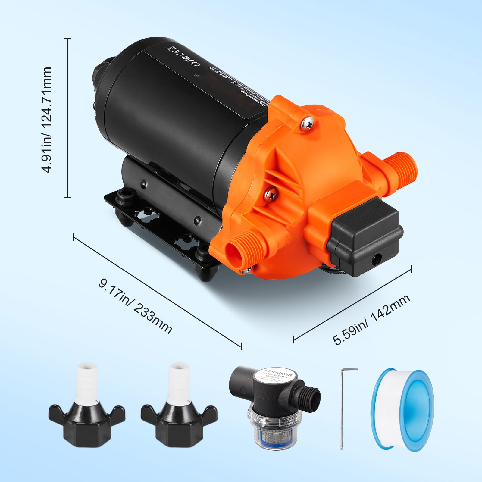 VEVOR Water Diaphragm Pump, 110V AC, 3.3 GPM Flow, 45 PSI (40-80 PSI Adjustable), 1/2" MNPT Self Priming Sprayer Pump with Pressure Switch for RV Camper Marine Boat Lawn, FCC Certified