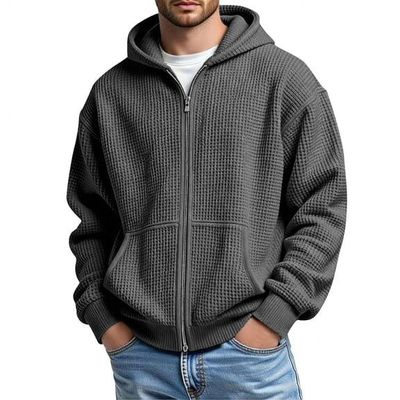 Chiccall Full Zip Hoodies for Men Fashion Textured Casual Loose Pullover Sweatshrit with Pockets
