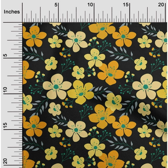 oneOone Cotton Jersey Black Fabric Leaves & Flower Floral Craft Projects Decor Fabric Printed By The Yard 58 Inch Wide